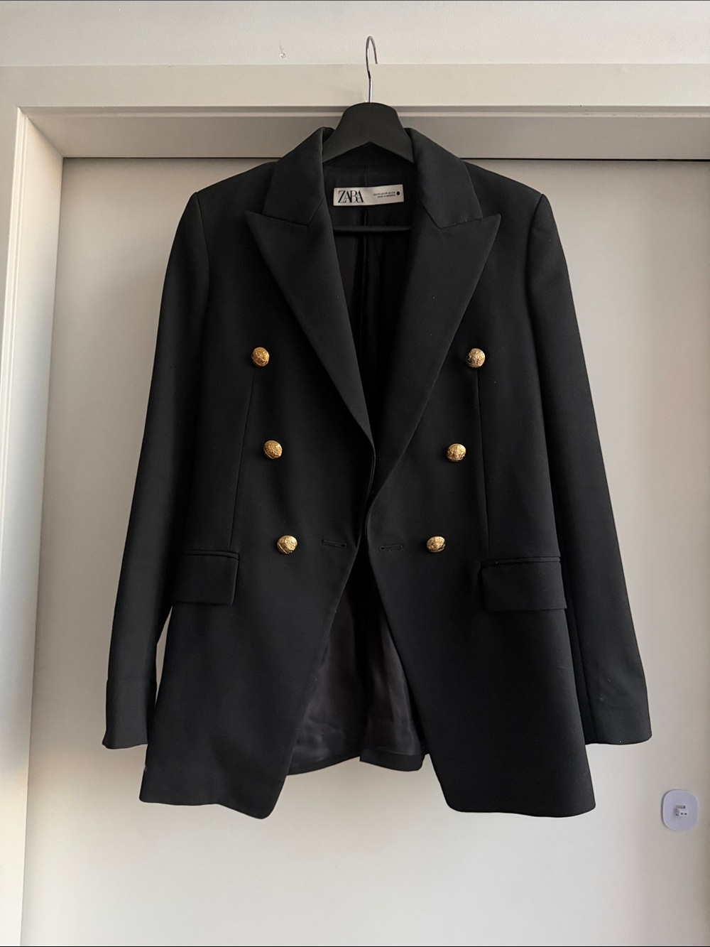 Zara Black Double-Breasted Blazer with Gold Buttons